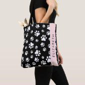 Paw Pattern, Dog Paws, Black and White, Jouw naam Tote Bag (Dichtbij)