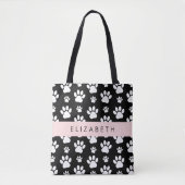 Paw Pattern, Dog Paws, Black and White, Jouw naam Tote Bag (Voorkant)