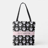 Paw Pattern, Dog Paws, Black and White, Jouw naam Tote Bag (Achterkant)