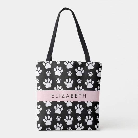 Paw Pattern, Dog Paws, Black and White, Jouw naam Tote Bag (Achterkant)