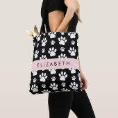 Paw Pattern, Dog Paws, Black and White, Jouw naam Tote Bag (Dichtbij)