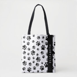 Paw Pattern, Dog Paws, Black and White, Jouw naam Tote Bag