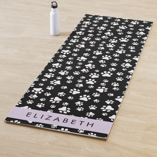 Paw Pattern, Dog Paws, Black and White, Jouw naam Yogamat (In situ)