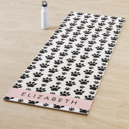 Paw Pattern, Dog Paws, Black and White, Jouw naam Yogamat