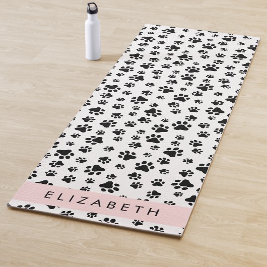 Paw Pattern, Dog Paws, Black and White, Jouw naam Yogamat (In situ)