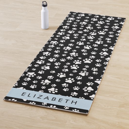 Paw Pattern, Dog Paws, Black and White, Jouw naam Yogamat (In situ)