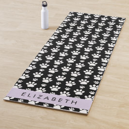 Paw Pattern, Dog Paws, Black and White, Jouw naam Yogamat
