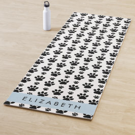 Paw Pattern, Dog Paws, Black and White, Jouw naam Yogamat
