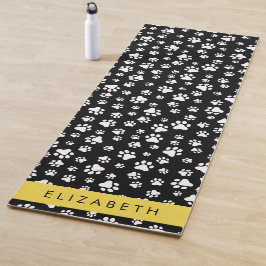Paw Pattern, Dog Paws, Black and White, Jouw naam Yogamat