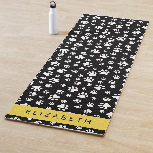 Paw Pattern, Dog Paws, Black and White, Jouw naam Yogamat (In situ)