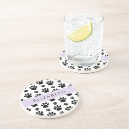 Paw Pattern, Dog Paws, Black and White, Jouw naam Zandsteen Onderzetter