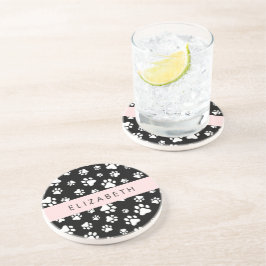 Paw Pattern, Dog Paws, Black and White, Jouw naam Zandsteen Onderzetter