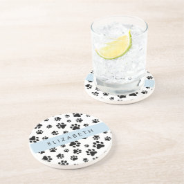 Paw Pattern, Dog Paws, Black and White, Jouw naam Zandsteen Onderzetter