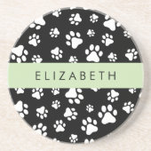 Paw Pattern, Dog Paws, Black and White, Jouw naam Zandsteen Onderzetter (Voorkant)