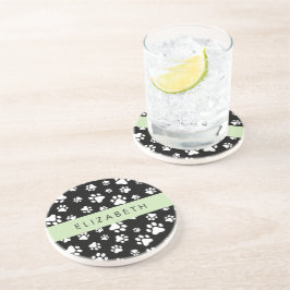 Paw Pattern, Dog Paws, Black and White, Jouw naam Zandsteen Onderzetter