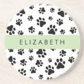 Paw Pattern, Dog Paws, Black and White, Jouw naam Zandsteen Onderzetter (Voorkant)