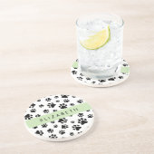 Paw Pattern, Dog Paws, Black and White, Jouw naam Zandsteen Onderzetter (Zijkant)