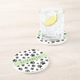 Paw Pattern, Dog Paws, Black and White, Jouw naam Zandsteen Onderzetter