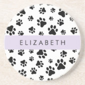 Paw Pattern, Dog Paws, Black and White, Jouw naam Zandsteen Onderzetter (Voorkant)