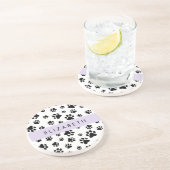 Paw Pattern, Dog Paws, Black and White, Jouw naam Zandsteen Onderzetter (Zijkant)