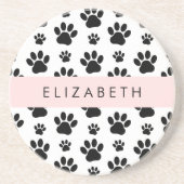 Paw Pattern, Dog Paws, Black and White, Jouw naam Zandsteen Onderzetter (Voorkant)