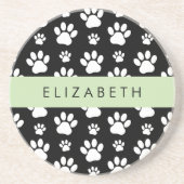 Paw Pattern, Dog Paws, Black and White, Jouw naam Zandsteen Onderzetter (Voorkant)