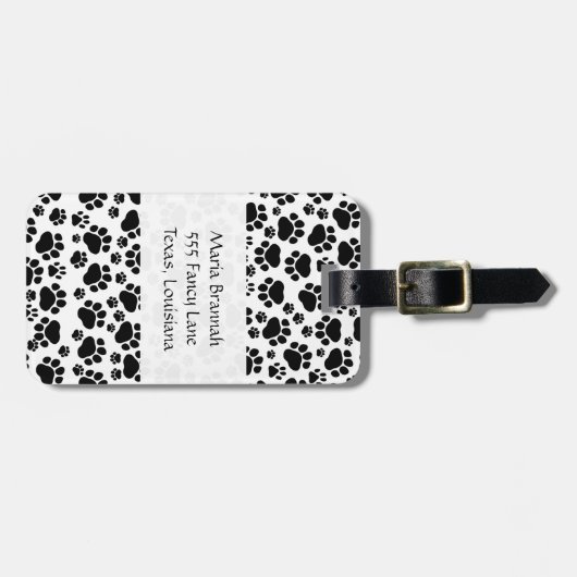 Paw Pattern, Dog Paws, Black and White, Monogram Bagagelabel (Voorkant horizontaal)