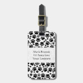 Paw Pattern, Dog Paws, Black and White, Monogram Bagagelabel (Voorkant verticaal)