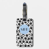 Paw Pattern, Dog Paws, Black and White, Monogram Bagagelabel (Achterkant verticaal)