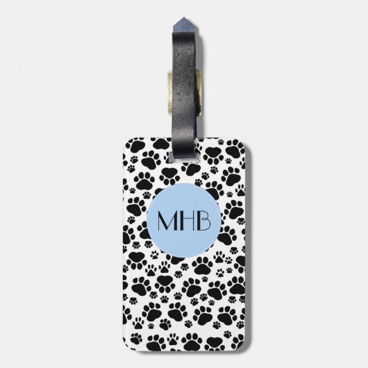 Paw Pattern, Dog Paws, Black and White, Monogram Bagagelabel (Achterkant verticaal)
