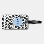 Paw Pattern, Dog Paws, Black and White, Monogram Bagagelabel (Achterkant horizontaal)