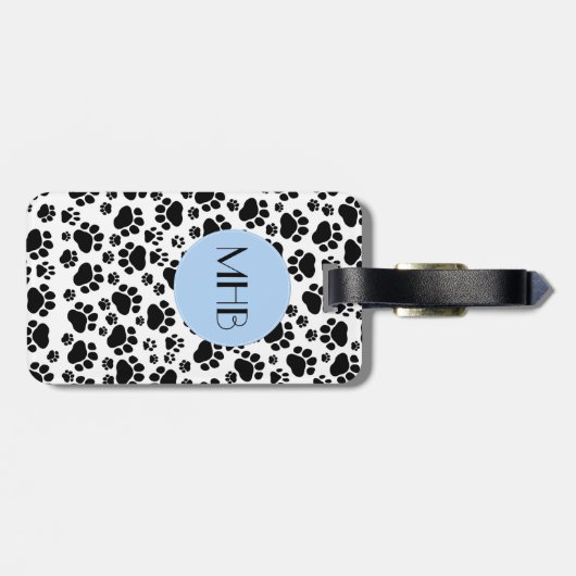Paw Pattern, Dog Paws, Black and White, Monogram Bagagelabel (Achterkant horizontaal)