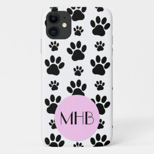 Paw Pattern, Dog Paws, Black and White, Monogram Case-Mate iPhone Case