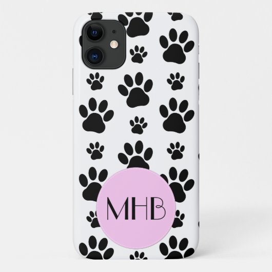 Paw Pattern, Dog Paws, Black and White, Monogram Case-Mate iPhone Case (Achterkant)