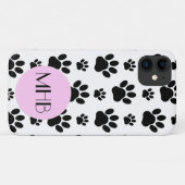 Paw Pattern, Dog Paws, Black and White, Monogram Case-Mate iPhone Case (Achterkant (horizontaal))