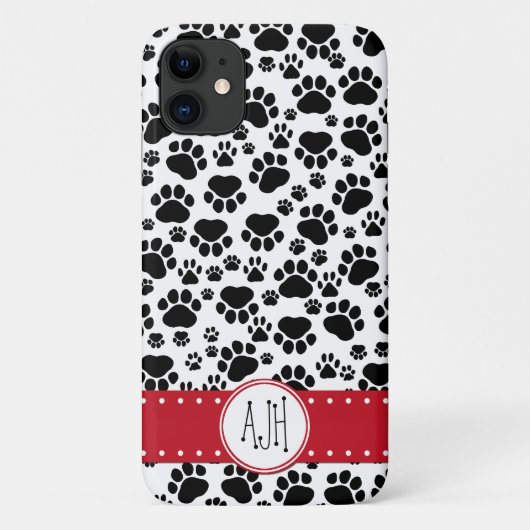 Paw Pattern, Dog Paws, Black and White, Monogram Case-Mate iPhone Case (Achterkant)