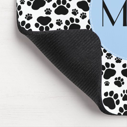 Paw Pattern, Dog Paws, Black and White, Monogram Muismat (Hoek)
