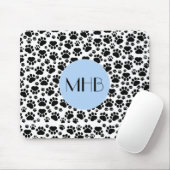 Paw Pattern, Dog Paws, Black and White, Monogram Muismat (Met muis)