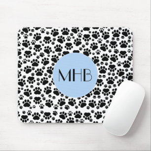 Paw Pattern, Dog Paws, Black and White, Monogram Muismat