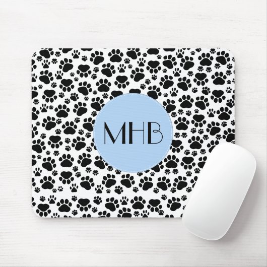 Paw Pattern, Dog Paws, Black and White, Monogram Muismat (Met muis)
