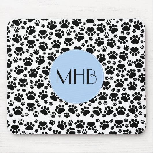 Paw Pattern, Dog Paws, Black and White, Monogram Muismat (Voorkant)