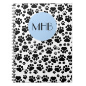 Paw Pattern, Dog Paws, Black and White, Monogram Notitieboek (Voorkant)