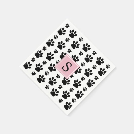Paw Pattern, Dog Paws, Black and White, Monogram Servet (Hoek)