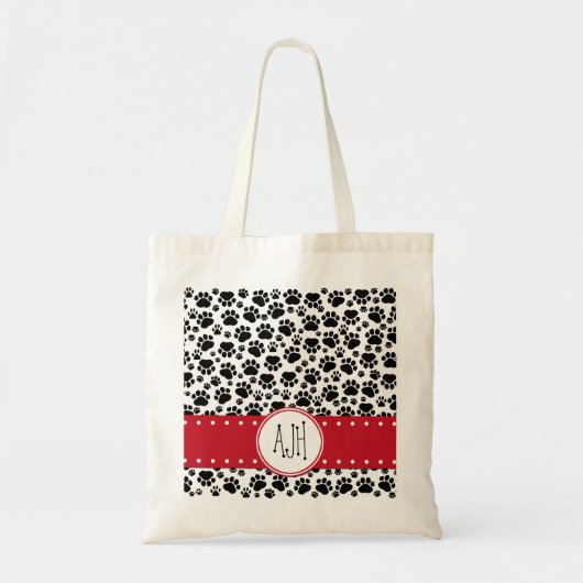 Paw Pattern, Dog Paws, Black and White, Monogram Tote Bag (Voorkant)
