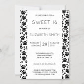Paw Pattern, Dog Paws, Black and White, Sweet 16 Magnetische Uitnodiging (Voorkant)
