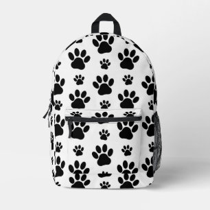 Paw Pattern, Dog Paws, Paw Prints, Black and White Bedrukte Rugzak