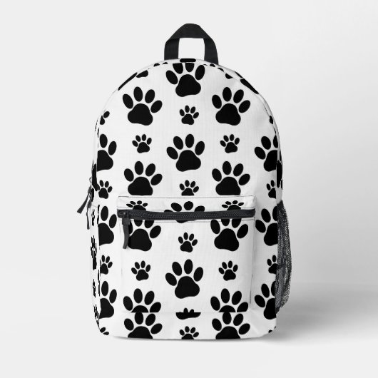 Paw Pattern, Dog Paws, Paw Prints, Black and White Bedrukte Rugzak (Voorkant)