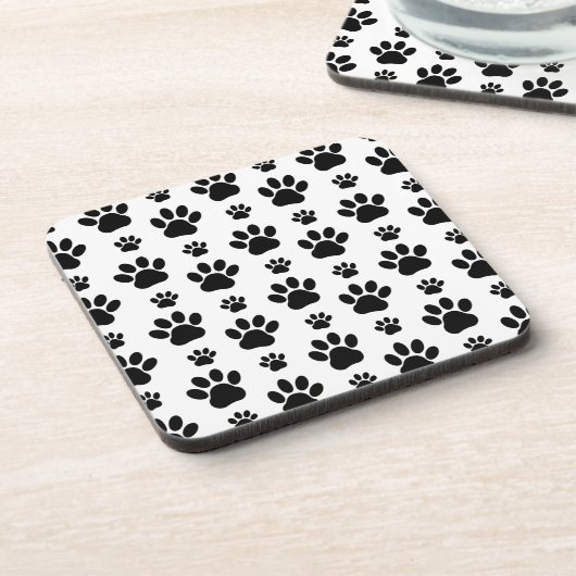 Paw Pattern, Dog Paws, Paw Prints, Black and White Bier Onderzetter (Linkerzijde)