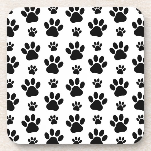 Paw Pattern, Dog Paws, Paw Prints, Black and White Bier Onderzetter (Voorkant)