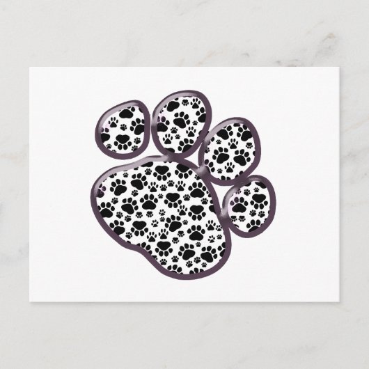 Paw Pattern, Dog Paws, Paw Prints, Black and White Briefkaart (Voorkant)